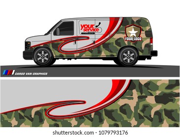 Van Graphic vector design. abstract curved shape with camouflage background for car wrapping and vehicle branding 
