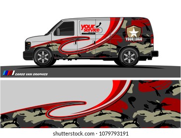 Van Graphic vector design. abstract curved shape with camouflage background for car wrapping and vehicle branding 
