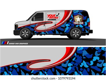 Van Graphic vector design. abstract curved shape with camouflage background for car wrapping and vehicle branding 
