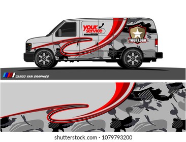 Van Graphic vector design. abstract curved shape with camouflage background for car wrapping and vehicle branding 

