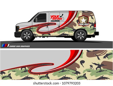 Van Graphic vector design. abstract curved shape with camouflage background for car wrapping and vehicle branding 
