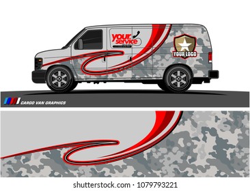 Van Graphic vector design. abstract curved shape with camouflage background for car wrapping and vehicle branding 
