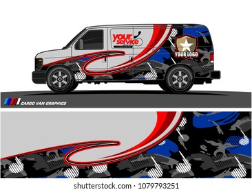 Van Graphic vector design. abstract curved shape with camouflage background for car wrapping and vehicle branding 
