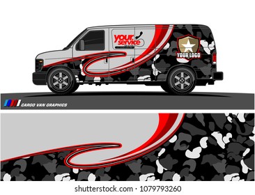 Van Graphic vector design. abstract curved shape with camouflage background for car wrapping and vehicle branding 
