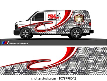 Van Graphic vector design. abstract curved shape with camouflage background for car wrapping and vehicle branding 
