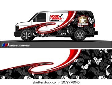 Van Graphic vector design. abstract curved shape with camouflage background for car wrapping and vehicle branding 
