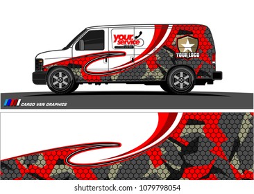 Van Graphic vector design. abstract curved shape with camouflage background for car wrapping and vehicle branding 
