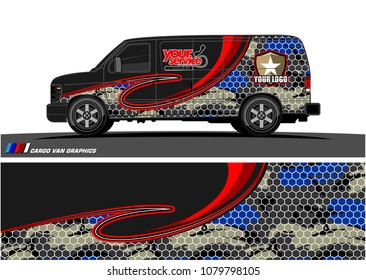 Van Graphic vector design. abstract curved shape with camouflage background for car wrapping and vehicle branding 
