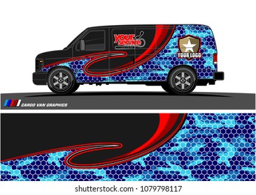 Van Graphic vector design. abstract curved shape with camouflage background for car wrapping and vehicle branding 
