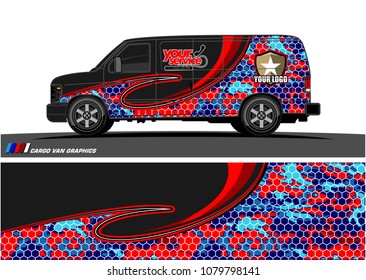 Van Graphic vector design. abstract curved shape with camouflage background for car wrapping and vehicle branding 
