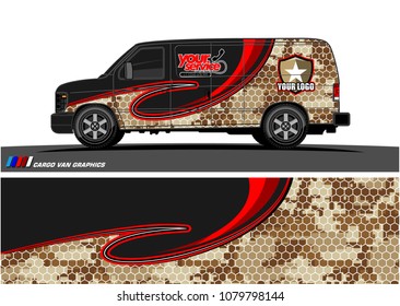 Van Graphic vector design. abstract curved shape with camouflage background for car wrapping and vehicle branding 
