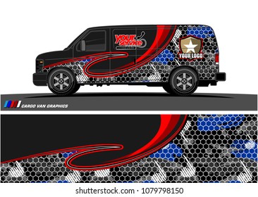 Van Graphic vector design. abstract curved shape with camouflage background for car wrapping and vehicle branding 
