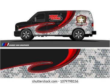 Van Graphic vector design. abstract curved shape with camouflage background for car wrapping and vehicle branding 
