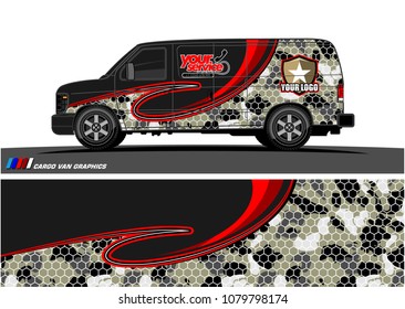 Van Graphic vector design. abstract curved shape with camouflage background for car wrapping and vehicle branding 
