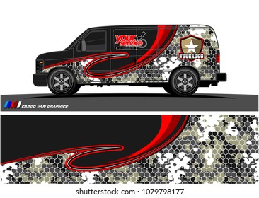 Van Graphic vector design. abstract curved shape with camouflage background for car wrapping and vehicle branding 
