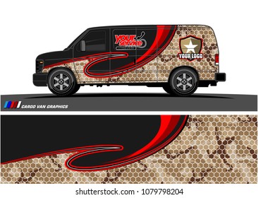 Van Graphic vector design. abstract curved shape with camouflage background for car wrapping and vehicle branding 
