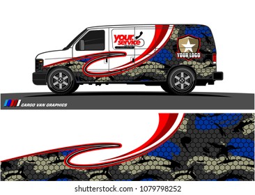Van Graphic vector design. abstract curved shape with camouflage background for car wrapping and vehicle branding 
