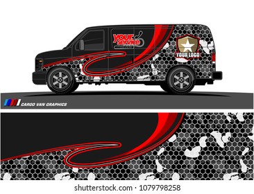 Van Graphic vector design. abstract curved shape with camouflage background for car wrapping and vehicle branding 
