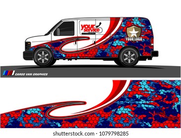 Van Graphic vector design. abstract curved shape with camouflage background for car wrapping and vehicle branding 
