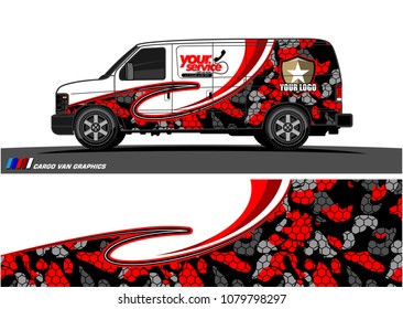 Van Graphic vector design. abstract curved shape with camouflage background for car wrapping and vehicle branding 
