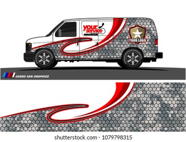 Van Graphic vector design. abstract curved shape with camouflage background for car wrapping and vehicle branding 
