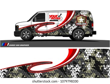 Van Graphic vector design. abstract curved shape with camouflage background for car wrapping and vehicle branding 
