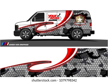 Van Graphic vector design. abstract curved shape with camouflage background for car wrapping and vehicle branding 
