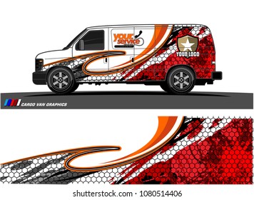 Van Graphic vector design. abstract curved shape with camouflage background for car wrapping and vehicle branding 
