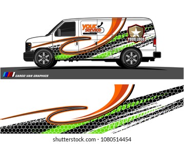 Van Graphic vector design. abstract curved shape with camouflage background for car wrapping and vehicle branding 
