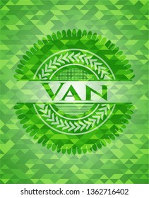 Van green emblem. Mosaic background