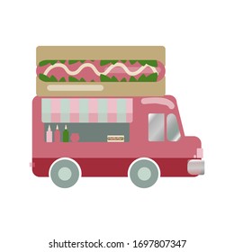 van with hot dogs in simple style isolated on a white background.