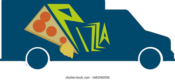 van with hot pizza. Food delivery.