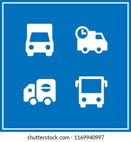 van icon. 4 van vector set. delivery truck, bus front view and delivery icons for web and design about van theme