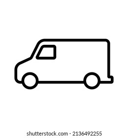 Van icon. Black contour linear silhouette. Side view. Vector simple flat graphic illustration. Isolated object on a white background. Isolate.