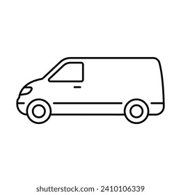 Van icon. Black contour linear silhouette. Editable strokes. Side view. Vector simple flat graphic illustration. Isolated object on a white background. Isolate.