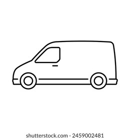 Van icon. Black contour linear silhouette. Editable strokes. Side view. Vector simple flat graphic illustration. Isolated object on a white background. Isolate.