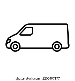 Van icon. Cargo minibus. Black contour linear silhouette. Side view. Editable strokes. Vector simple flat graphic illustration. Isolated object on a white background. Isolate.