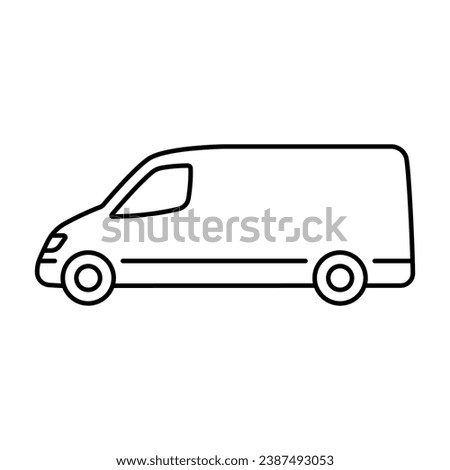 Van icon. Cargo minibus. Black contour linear silhouette. Side view. Editable strokes. Vector simple flat graphic illustration. Isolated object on a white background. Isolate.