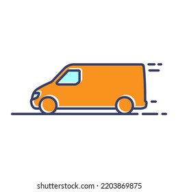 Van icon. Cargo minibus. Delivery transport. Color contour linear silhouette. Side view. Editable strokes. Vector simple flat graphic illustration. Isolated object on a white background. Isolate.