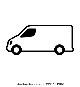 Van icon. Cargo minibus. Small truck. Black contour linear silhouette. Side view. Editable strokes. Vector simple flat graphic illustration. Isolated object on a white background. Isolate.