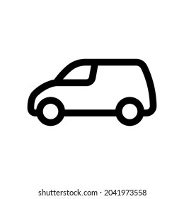 Van icon. Cargo minivan. Black contour linear silhouette. Side view. Vector simple flat graphic illustration. The isolated object on a white background. Isolate.