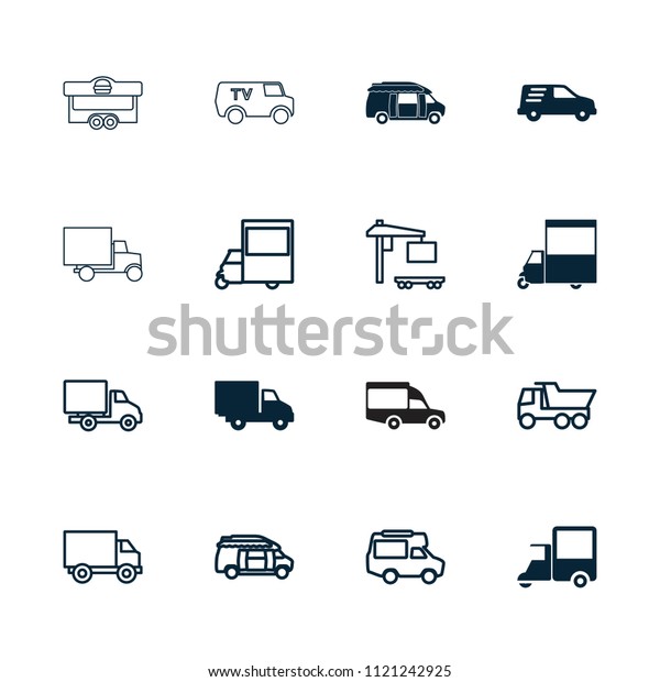 Van icon. collection of 16 van filled and outline\
icons such as delivery car, truck, cargo truck. editable van icons\
for web and mobile.