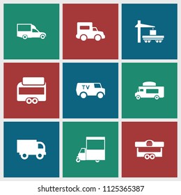 Van icon. collection of 9 van filled icons such as truck, trailer. editable van icons for web and mobile.