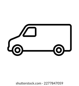 Van icon. Delivery truck. Black contour linear silhouette. Side view. Vector simple flat graphic illustration. Isolated object on a white background. Isolate.