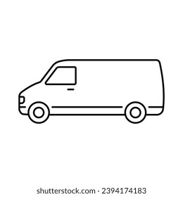 Van icon. Delivery truck. Black contour linear silhouette. Editable strokes. Side view. Vector simple flat graphic illustration. Isolated object on a white background. Isolate.