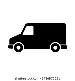 Van-Symbol. Lieferwagen. Schwarze Silhouette. Seitenansicht. Vektor einfache flache grafische Darstellung. Isoliertes Objekt auf weißem Hintergrund. Isolieren.