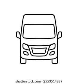 Van icon. Delivery truck. Black outline linear silhouette. Editable strokes. Front view. Vector simple flat graphic illustration. Isolated object on white background. Isolate.