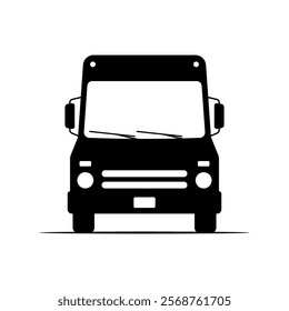 Van icon. Delivery truck. Black silhouette. Front view. Vector simple flat graphic illustration. Isolated object on white background. Isolate.