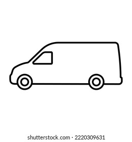 Van icon. Delivery truck. Cargo minibus. Black contour linear silhouette. Side view. Editable strokes. Vector simple flat graphic illustration. Isolated object on a white background. Isolate.