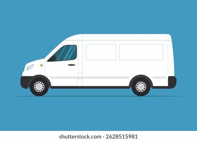 Van icon. Delivery truck. Colored silhouette. Side view. Vector simple flat graphic illustration. Isolated object on blue background. Isolate.